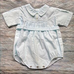Vintage Blue Bodysuit with Peter Pan Collar and Smocked Detail